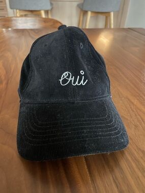 Clare V. Oui Embroidered Black Corduroy Baseball Cap